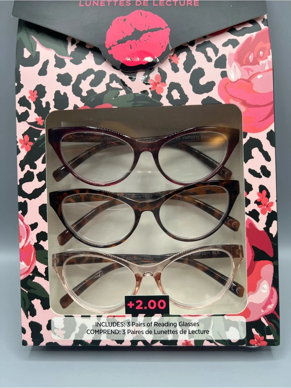 Betsey Johnson 3 Pairs Cat Eye Reading Glasses +2.00 New